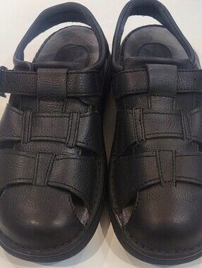 Hush Puppies Key Biscayne Black Leather Fisherman Sandals Men's Size 11 Comfort
